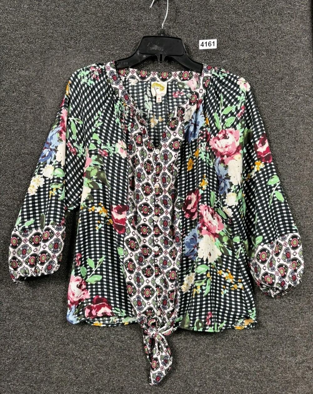 Fig and Flower Blouse Womens Size M Floral Boho 3/4 Sleeve
